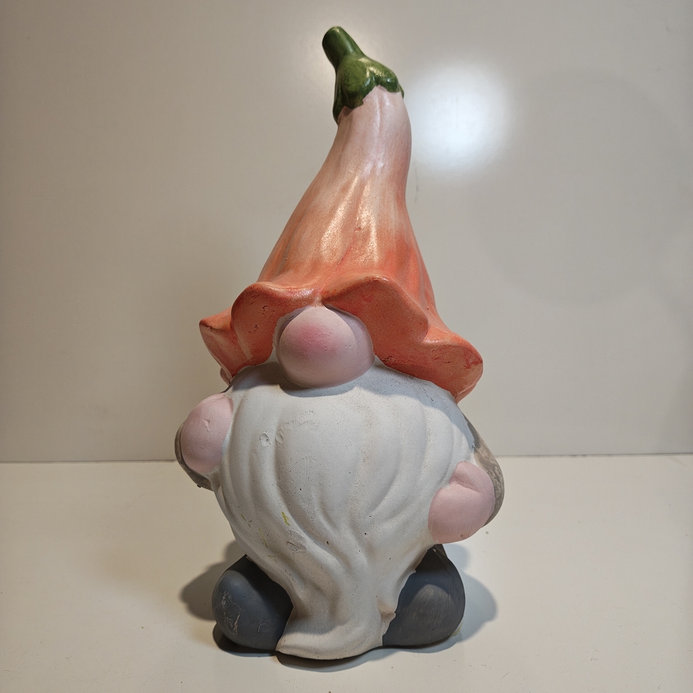 Home Art Ceramic Gnome Figurine in Coral Hat